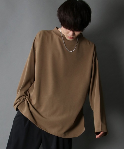 SITRY(シトリー)の「Cut georgette wide mock neck pullover/カット ジョーゼット ワイドモックネック プルオーバー(Tシャツ/カットソー・メンズ・チャコールグレー/ブラック/ダークブラウン/ネイビー/ブラウン/グレー/オリーブ/カーキ/サンドベージュ/ホワイト・M/L)」の9枚目の写真