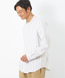 green label relaxing | オックス ストライプ バンドカラー 長袖 シャツ -防シワ-(シャツ/ブラウス)