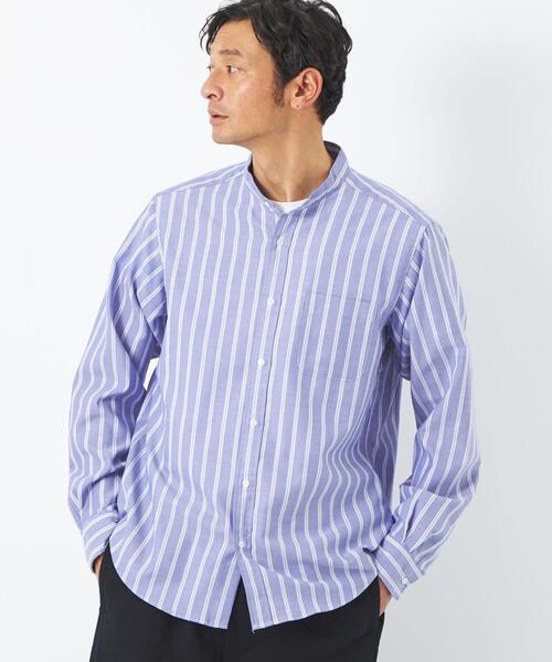 green label relaxing（グリーンレーベルリラクシング）の「オックス ストライプ バンドカラー 長袖 シャツ -防シワ-（シャツ/ブラウス・メンズ・オリーブ/ネイビー/ベージュ・L/XL/S/M）」の7枚目の写真