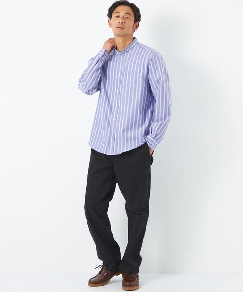 green label relaxing（グリーンレーベルリラクシング）の「オックス ストライプ バンドカラー 長袖 シャツ -防シワ-（シャツ/ブラウス・メンズ・オリーブ/ネイビー/ベージュ・L/XL/S/M）」の8枚目の写真