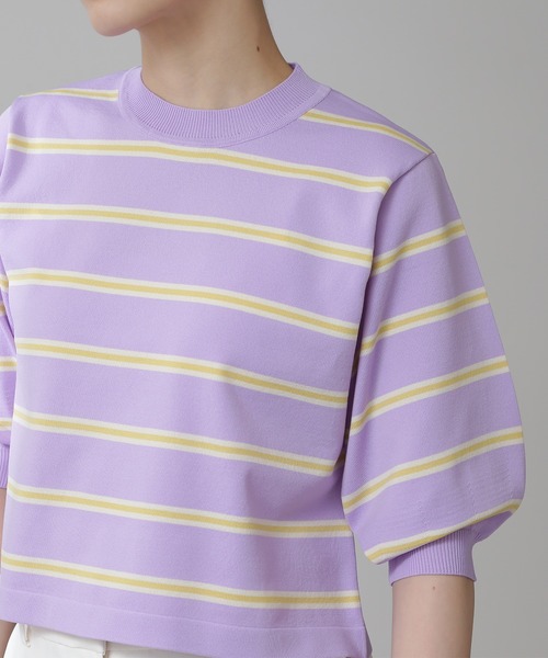 N.（N. Natural Beauty Basic）（エヌエヌナチュラルビューティーベーシック）の「◆マルチボーダーパフニット（ニット/セーター・レディース・ネイビー/レッド/ライラック・MEDIUM）」の4枚目の写真