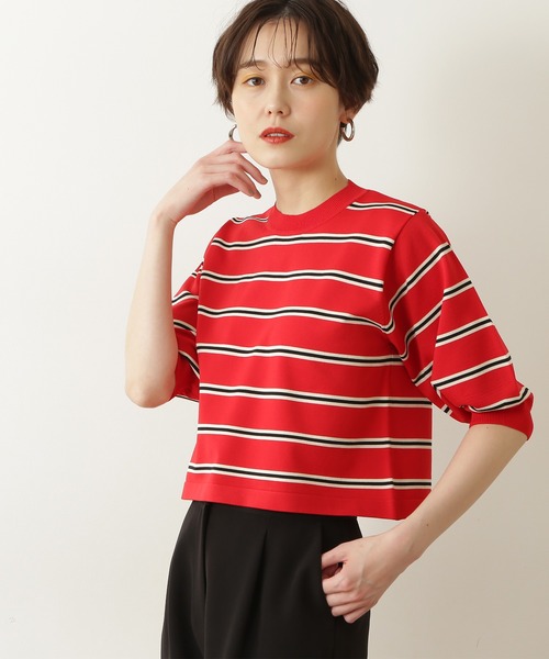 N.（N. Natural Beauty Basic）（エヌエヌナチュラルビューティーベーシック）の「◆マルチボーダーパフニット（ニット/セーター・レディース・ネイビー/レッド/ライラック・MEDIUM）」の9枚目の写真