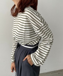 ミニ裏毛カラーボーダーロングTシャツ