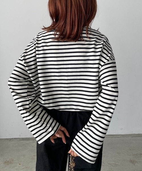 210nouve（トゥージュヌーブ）の「ミニ裏毛カラーボーダーロングTシャツ（Tシャツ/カットソー・レディース・ブラック/イエロー/ミント/ピンク/モカ・FREE）」の17枚目の写真