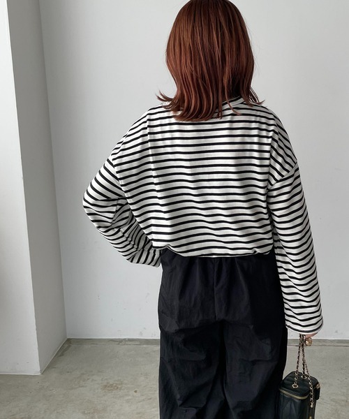 210nouve（トゥージュヌーブ）の「ミニ裏毛カラーボーダーロングTシャツ（Tシャツ/カットソー・レディース・ブラック/イエロー/ミント/ピンク/モカ・FREE）」の18枚目の写真