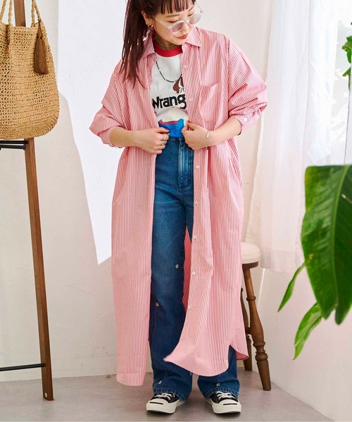 CPCM(シーピーシーエム)の「カラーストライプロングシャツワンピース(シャツワンピース・レディース・ブラウン/サックスブルー/イエロー/レッド・FREE)」の4枚目の写真