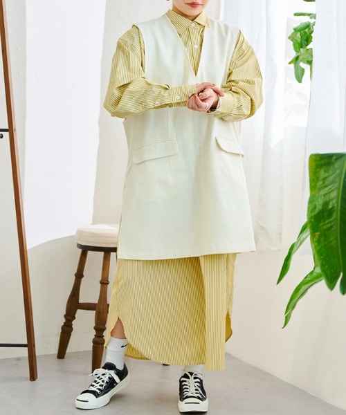 CPCM(シーピーシーエム)の「カラーストライプロングシャツワンピース(シャツワンピース・レディース・ブラウン/サックスブルー/イエロー/レッド・FREE)」の14枚目の写真