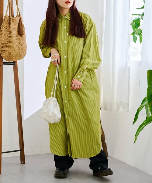 CPCM(シーピーシーエム)の「カラーストライプロングシャツワンピース(シャツワンピース・レディース・ブラウン/サックスブルー/イエロー/レッド・FREE)」の9枚目の写真