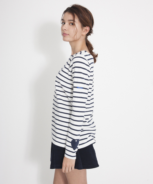 MILKFED.(ミルクフェド)の「STRIPE L/S 2WAY TOP (トップス/バスクシャツ/カーディガン/ボーダー/ハート)(Tシャツ/カットソー・レディース・ブラック/ピンク/ネイビー・SMALL/MEDIUM)」の4枚目の写真