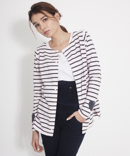 MILKFED.(ミルクフェド)の「STRIPE L/S 2WAY TOP (トップス/バスクシャツ/カーディガン/ボーダー/ハート)(Tシャツ/カットソー・レディース・ブラック/ピンク/ネイビー・SMALL/MEDIUM)」の6枚目の写真