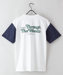 USAコットン袖切替プリントTシャツ　ビッグシルエット　コットン100％