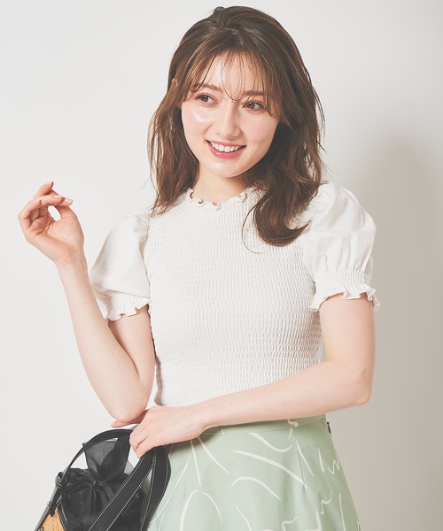 31 Sons de mode（トランテアン　ソン　ドゥ　モード）の「シャーリングパフスリーブカットソー（Tシャツ/カットソー・レディース・ブラック/オフホワイト/ピンク・36）」の14枚目の写真