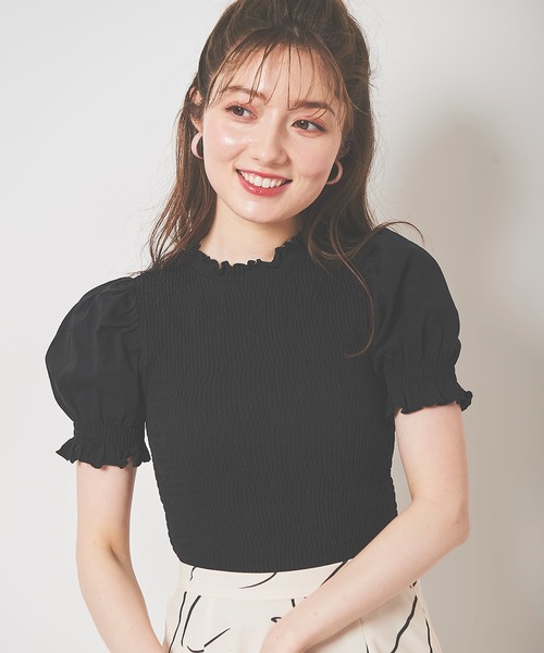 31 Sons de mode（トランテアン　ソン　ドゥ　モード）の「シャーリングパフスリーブカットソー（Tシャツ/カットソー・レディース・ブラック/オフホワイト/ピンク・36）」の21枚目の写真