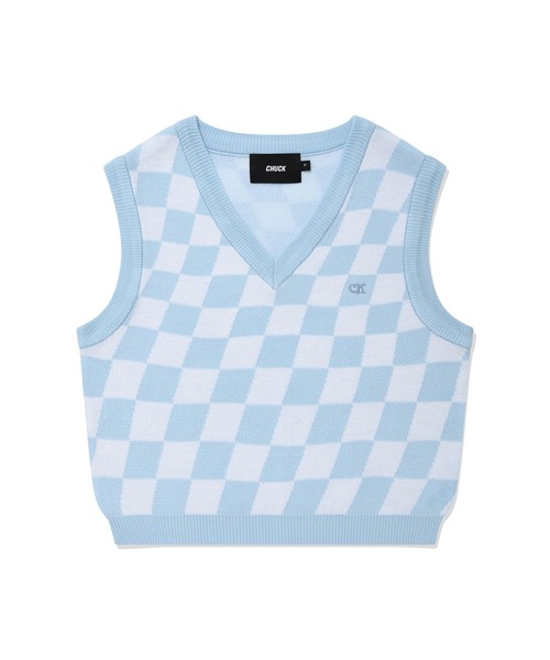 CHUCK(チャック)の「CHUCK/CHECK CROPニットVEST 2280030(ベスト・レディース・ライトブルー・FREE)」の7枚目の写真