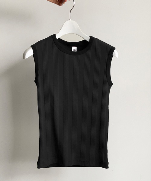 VENT BLANC ヴァンブラン スーパーストレッチランダムテレコノースリーブ カットソー インナー タンクトップ 無地 Tシャツ トップス Vent blanc:スーパーストレッチランダムテレコノースリーブ