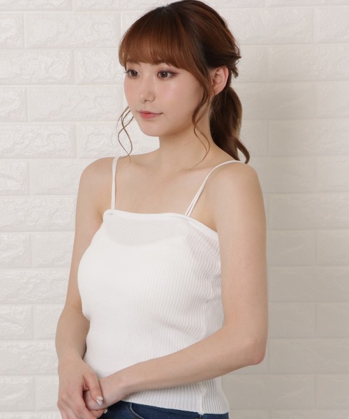 Lace Ladies(レースレディース)の「ダブルストラップリブキャミソール(キャミソール・レディース・ブラック/アイボリー/マスタード/ホワイト/ブラウン/ピンク・FREE)」の2枚目の写真