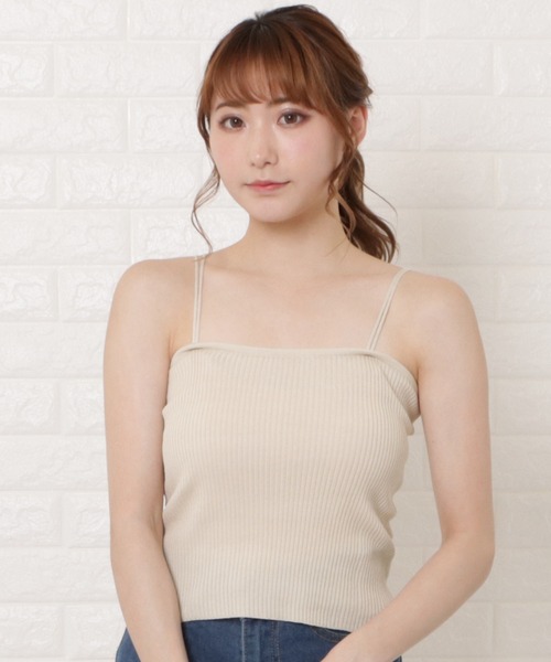 Lace Ladies(レースレディース)の「ダブルストラップリブキャミソール(キャミソール・レディース・ブラック/アイボリー/マスタード/ホワイト/ブラウン/ピンク・FREE)」の1枚目の写真