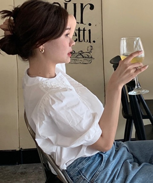 DAY CLOSET(デイ クローゼット)の「【ドラマ衣装提供】レディース パフスリーブピンタックコットンブラウス(シャツ/ブラウス・レディース・ライトブルー/クリーム/ホワイト・ONE SIZE)」の7枚目の写真