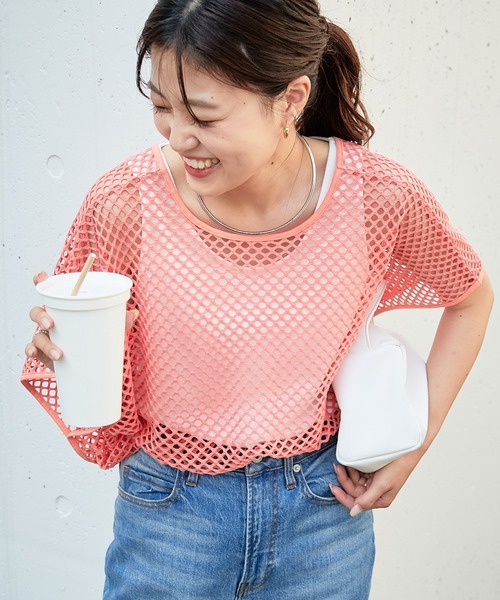 CIAOPANIC TYPY（チャオパニックティピー）の「▽2WAYメッシュトップス（Tシャツ/カットソー・レディース・アイボリー/ブラック/ブラウン/ブルー/ピンク・ONE SIZE）」の5枚目の写真