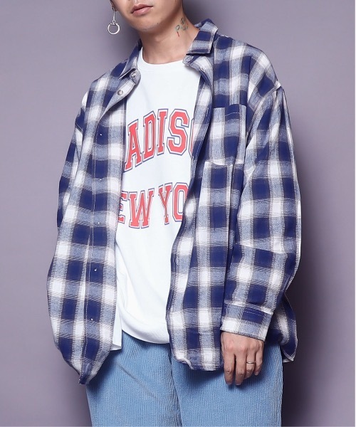 Revo.（レボ）の「PR【REVO.】LOOSEシルエットCHECK LS SHIRT/ルーズシルエット オンブレーチェックシャツ長袖（シャツ/ブラウス・メンズ・ブラック/ネイビー/グレー・MEDIUM/LARGE）」の3枚目の写真