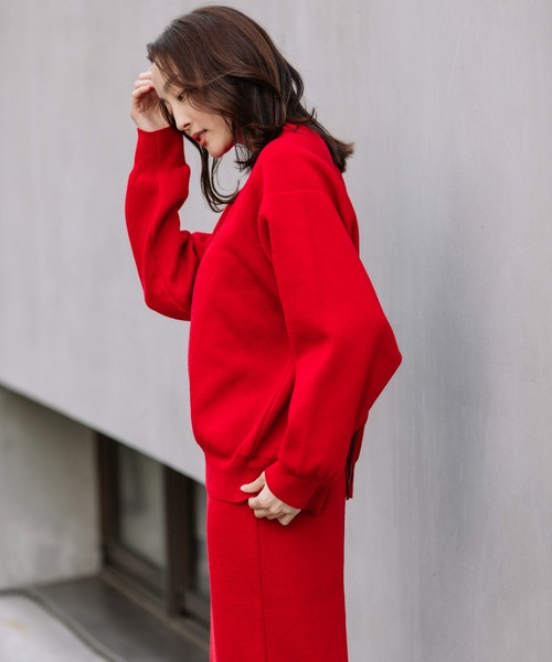 Munich（ミューニック）の「ダブルフェイスニットバックジッププルオーバー（ニット/セーター・レディース・レッド/ダークベージュ/グリーン/ブラック・FREE）」の9枚目の写真