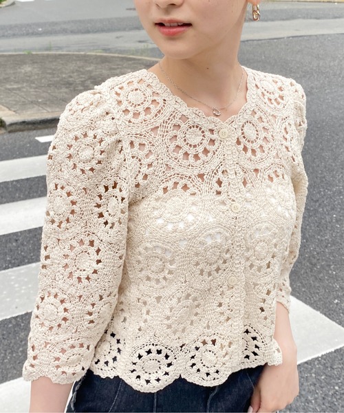 CPCM(シーピーシーエム)の「クロシェ編みパワショルニット(ニット/セーター・レディース・ブラック/グリーン/アイボリー・FREE)」の6枚目の写真