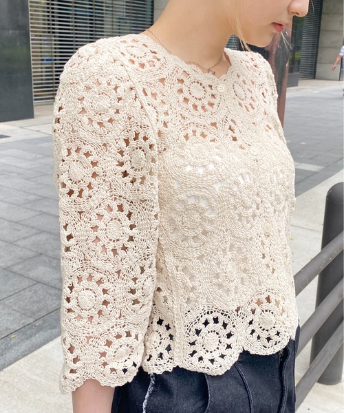 CPCM(シーピーシーエム)の「クロシェ編みパワショルニット(ニット/セーター・レディース・ブラック/グリーン/アイボリー・FREE)」の8枚目の写真