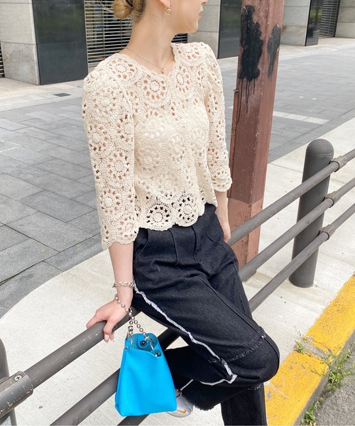 CPCM(シーピーシーエム)の「クロシェ編みパワショルニット(ニット/セーター・レディース・ブラック/グリーン/アイボリー・FREE)」の10枚目の写真