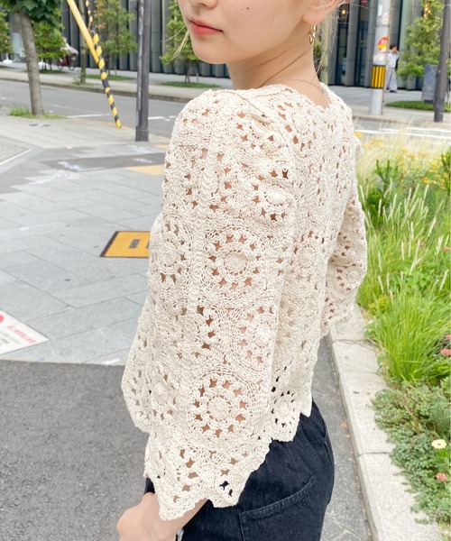 CPCM(シーピーシーエム)の「クロシェ編みパワショルニット(ニット/セーター・レディース・ブラック/グリーン/アイボリー・FREE)」の11枚目の写真