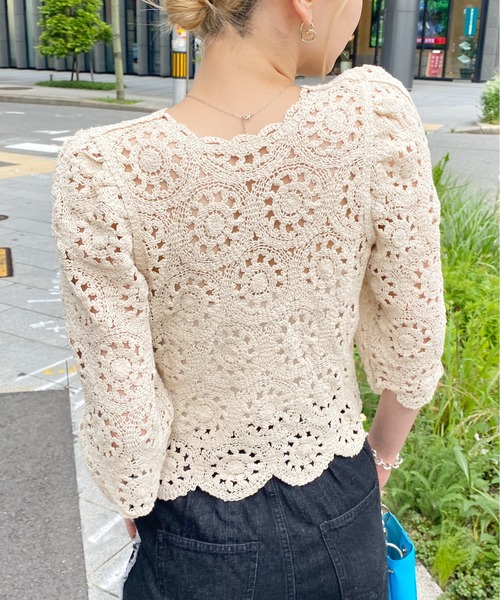 CPCM(シーピーシーエム)の「クロシェ編みパワショルニット(ニット/セーター・レディース・ブラック/グリーン/アイボリー・FREE)」の13枚目の写真