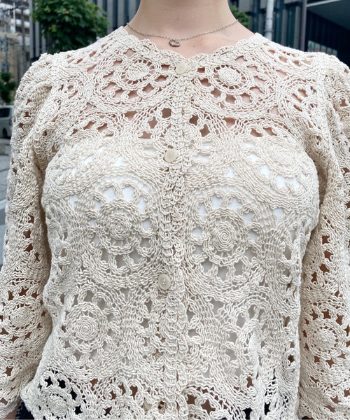 CPCM(シーピーシーエム)の「クロシェ編みパワショルニット(ニット/セーター・レディース・ブラック/グリーン/アイボリー・FREE)」の15枚目の写真