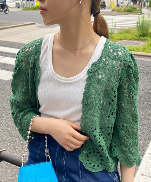 CPCM(シーピーシーエム)の「クロシェ編みパワショルニット(ニット/セーター・レディース・ブラック/グリーン/アイボリー・FREE)」の17枚目の写真