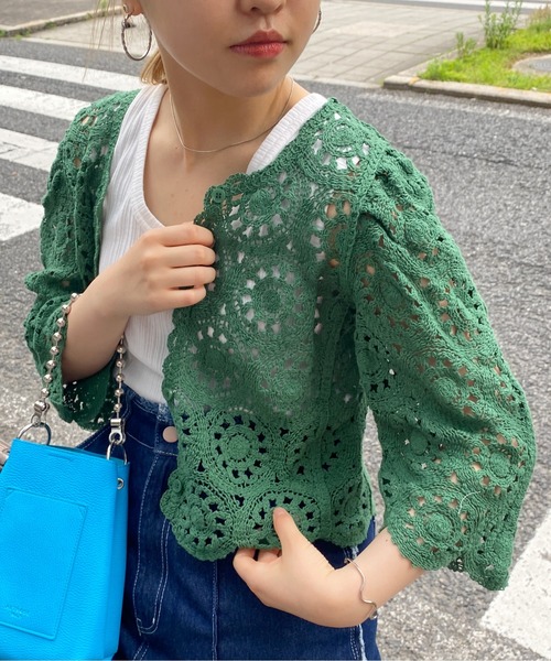 CPCM(シーピーシーエム)の「クロシェ編みパワショルニット(ニット/セーター・レディース・ブラック/グリーン/アイボリー・FREE)」の19枚目の写真