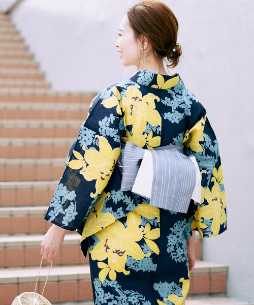 URBAN RESEARCH ROSSO WOMEN（アーバンリサーチ　ロッソ）の「綿麻ゆかた 百合（浴衣・レディース・ブルー系その他・FREE）」の6枚目の写真