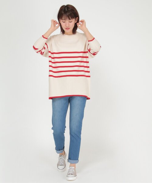 ikka（イッカ）の「【親子コーデ】バックスリットボーダーニットプルオーバー（ニット/セーター・レディース・ブラック/レッド/オフホワイト/グリーン・S/M/L）」の21枚目の写真