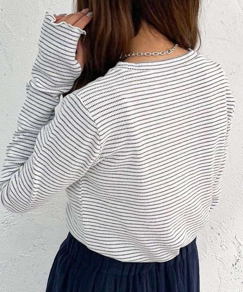 apres jour mignon（アプレジュールミニョン）の「ボーダークルーネックT【ZOZOTOWN限定アイテム】（Tシャツ/カットソー・レディース・ブラック/アイボリー/ピンク/オフホワイト/グリーン・X-LARGE/フリー）」の16枚目の写真