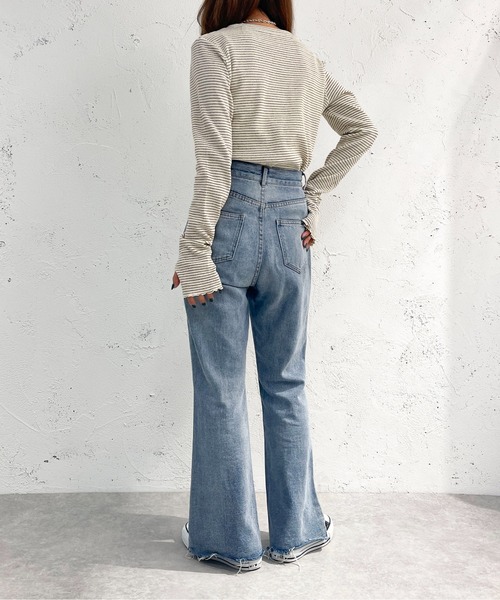 apres jour mignon（アプレジュールミニョン）の「ボーダークルーネックT【ZOZOTOWN限定アイテム】（Tシャツ/カットソー・レディース・ブラック/アイボリー/ピンク/オフホワイト/グリーン・X-LARGE/フリー）」の17枚目の写真