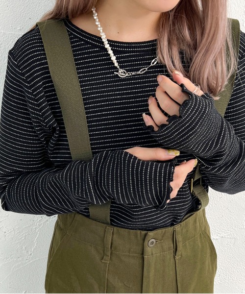 apres jour mignon（アプレジュールミニョン）の「ボーダークルーネックT【ZOZOTOWN限定アイテム】（Tシャツ/カットソー・レディース・ブラック/アイボリー/ピンク/オフホワイト/グリーン・X-LARGE/フリー）」の14枚目の写真