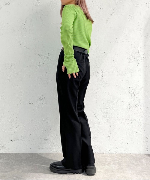 apres jour mignon（アプレジュールミニョン）の「ボーダークルーネックT【ZOZOTOWN限定アイテム】（Tシャツ/カットソー・レディース・ブラック/アイボリー/ピンク/オフホワイト/グリーン・X-LARGE/フリー）」の15枚目の写真