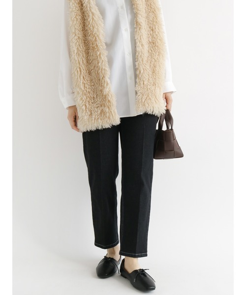 Samansa Mos2 blue（サマンサモスモスブルー）の「【ECO DENIM】ストレッチスリムテーパードパンツ（デニムパンツ・レディース・ブラック/ネイビー/ブルー・ﾌﾘ-）」の2枚目の写真