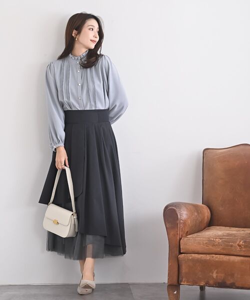 rps（アールピーエス）の「多釦ハイネックブラウス（シャツ/ブラウス・レディース・ブラック/オフホワイト/ピンクベージュ/ボルドー/サックスブルー・フリー）」の15枚目の写真