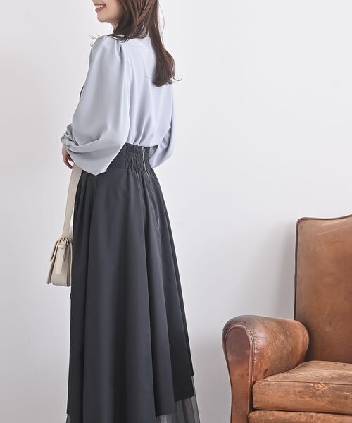 rps（アールピーエス）の「多釦ハイネックブラウス（シャツ/ブラウス・レディース・ブラック/オフホワイト/ピンクベージュ/ボルドー/サックスブルー・フリー）」の13枚目の写真