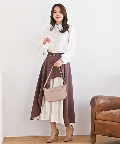 rps（アールピーエス）の「多釦ハイネックブラウス（シャツ/ブラウス・レディース・ブラック/オフホワイト/ピンクベージュ/ボルドー/サックスブルー・フリー）」の8枚目の写真