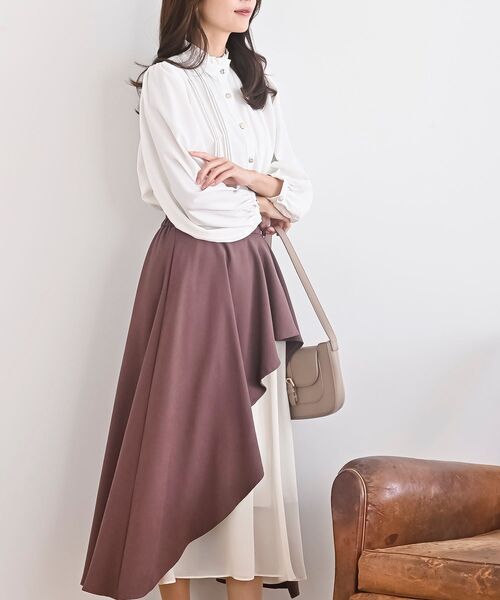 rps（アールピーエス）の「多釦ハイネックブラウス（シャツ/ブラウス・レディース・ブラック/オフホワイト/ピンクベージュ/ボルドー/サックスブルー・フリー）」の7枚目の写真