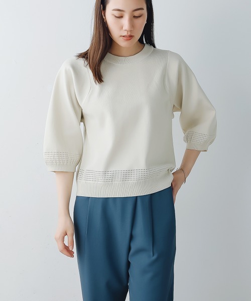 FURRY(ファーリー)の「超軽量ニットメッシュ切替トップス(Tシャツ/カットソー・レディース・イエロー/オレンジ/ブルー/アイボリー・FREE)」の1枚目の写真