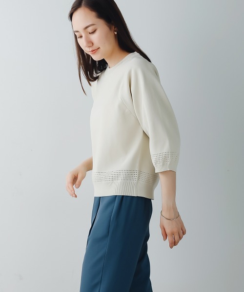FURRY(ファーリー)の「超軽量ニットメッシュ切替トップス(Tシャツ/カットソー・レディース・イエロー/オレンジ/ブルー/アイボリー・FREE)」の6枚目の写真