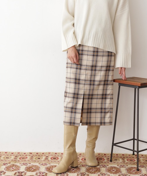 N.（N. Natural Beauty Basic）（エヌエヌナチュラルビューティーベーシック）の「【松井愛莉さん着用】【S Size Line】◆ベルト付チェックタイトスカート（スカート・レディース・ブラウン系その他/ベージュ系その他・SMALL/MEDIUM）」の3枚目の写真