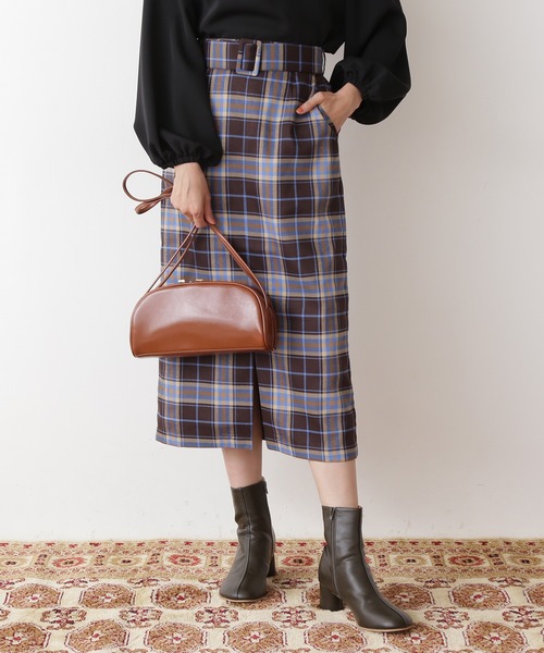 N.（N. Natural Beauty Basic）（エヌエヌナチュラルビューティーベーシック）の「【松井愛莉さん着用】【S Size Line】◆ベルト付チェックタイトスカート（スカート・レディース・ブラウン系その他/ベージュ系その他・SMALL/MEDIUM）」の5枚目の写真