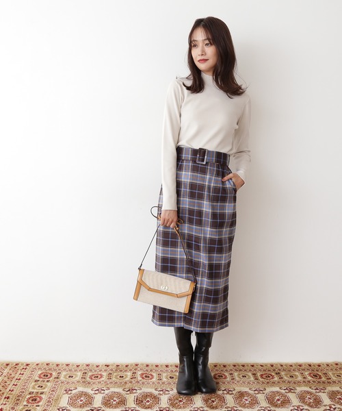 N.（N. Natural Beauty Basic）（エヌエヌナチュラルビューティーベーシック）の「【松井愛莉さん着用】【S Size Line】◆ベルト付チェックタイトスカート（スカート・レディース・ブラウン系その他/ベージュ系その他・SMALL/MEDIUM）」の6枚目の写真