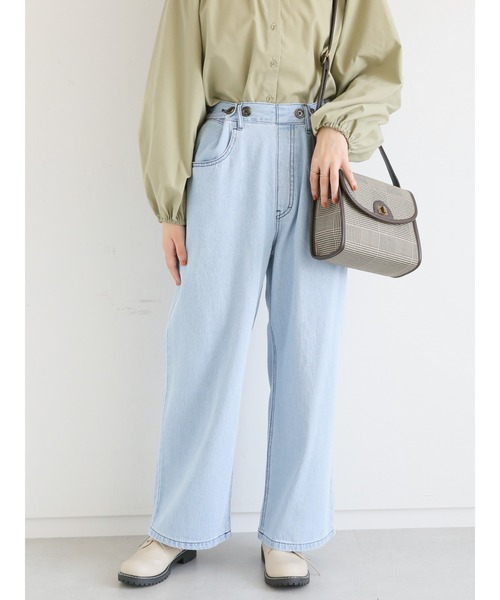 ehka sopo（エヘカソポ）の「ボタンアジャストワイドデニムパンツ（デニムパンツ・レディース・ブラック/ネイビー/サックスブルー・ﾌﾘ-）」の4枚目の写真